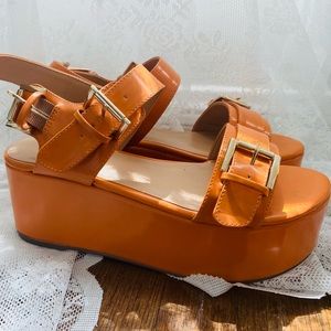 y2k orange platforms sandals